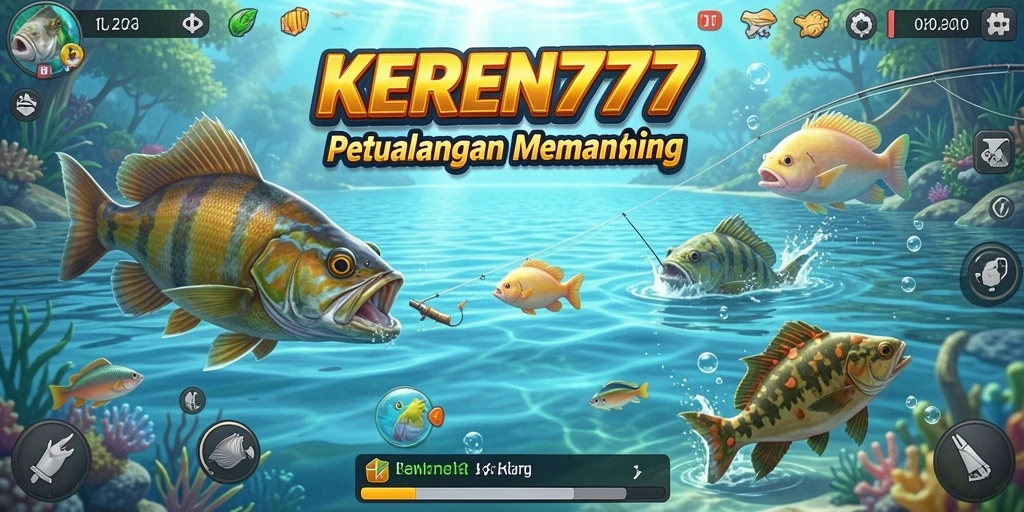 Screenshot gameplay KEREN777 dengan ikan yang berwarna-warni dan pemandangan laut yang indah.