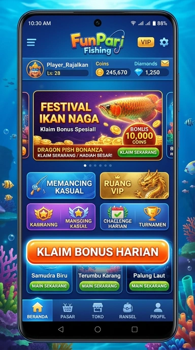 Tampilan antarmuka pengguna funpari yang modern dan menarik.